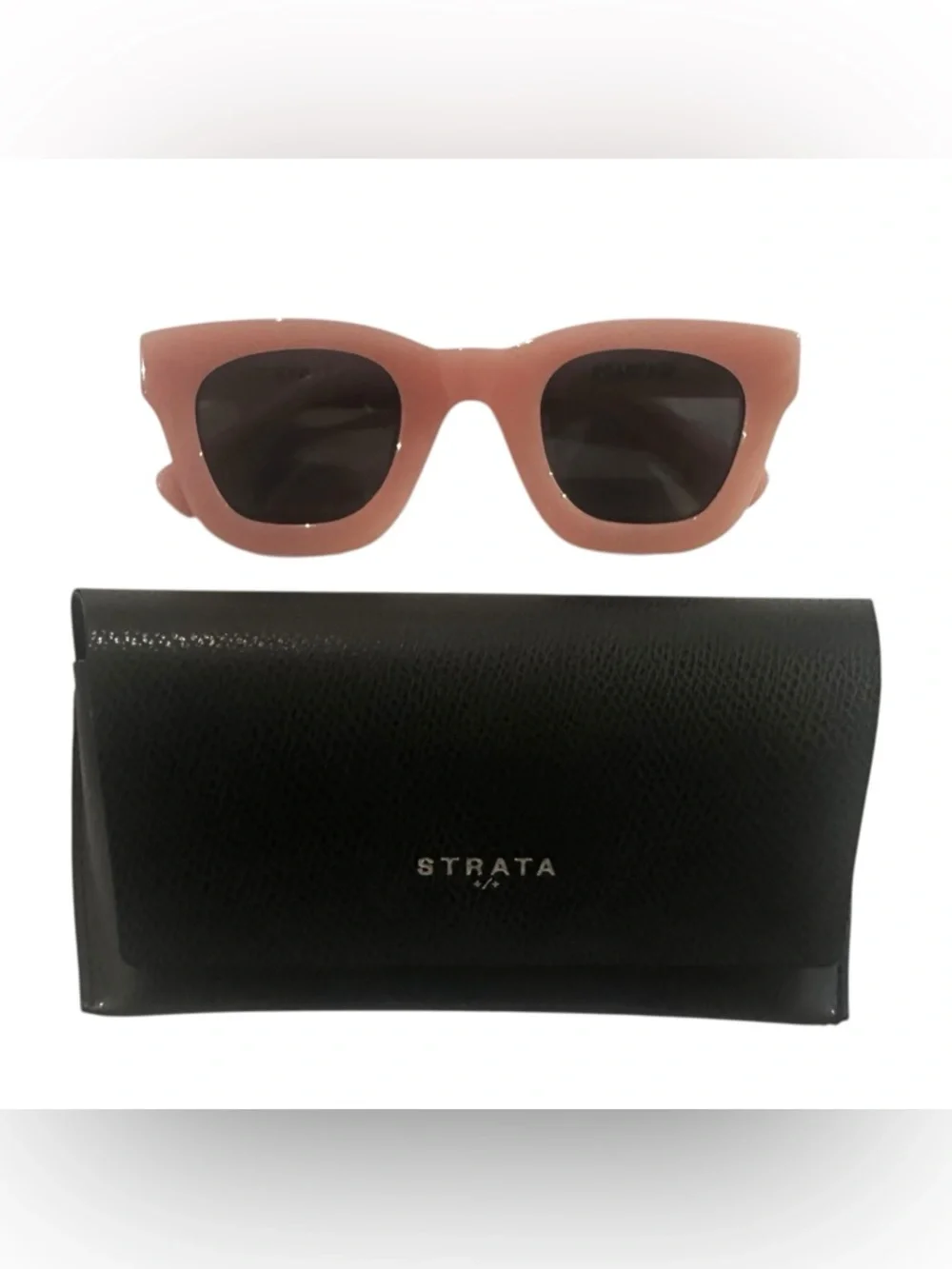 Strata Roadcase Pink Acetate Smoke Polarized Lens Rectangular Sunglasses W/Case